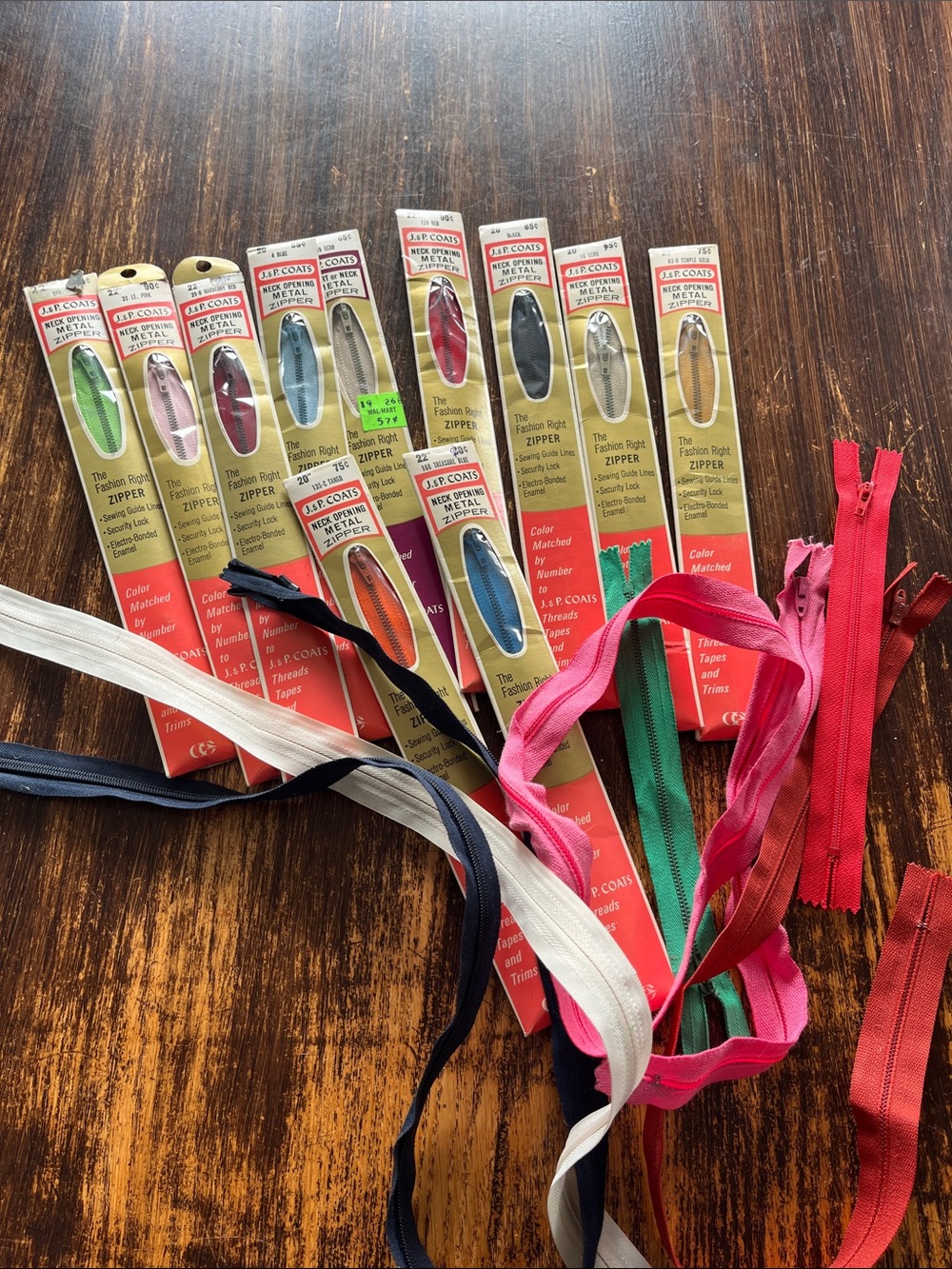 Vintage J. &P. Coats Assorted Color Zippers – Mixed Pack